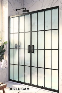 Duşakabin Ön Cephe 5mm Siyah Çizgi Komple Buzlu Yükseklik 190cm